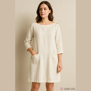 Flax linen Light Cream half sleeve boat neck dress size Large oversized
